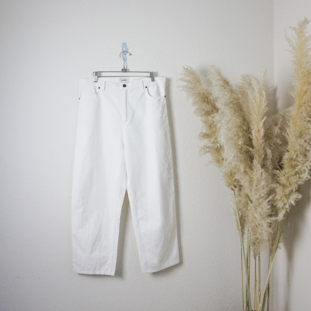 NEW Polder CT Pants Wide Leg Denim High Rise Cropped‎ pants Minimalist White 42